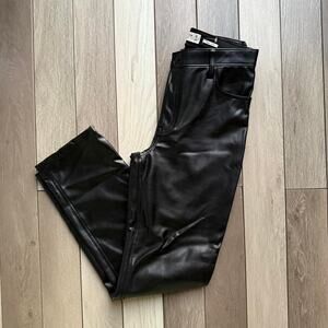 Black vegan leather straight pants